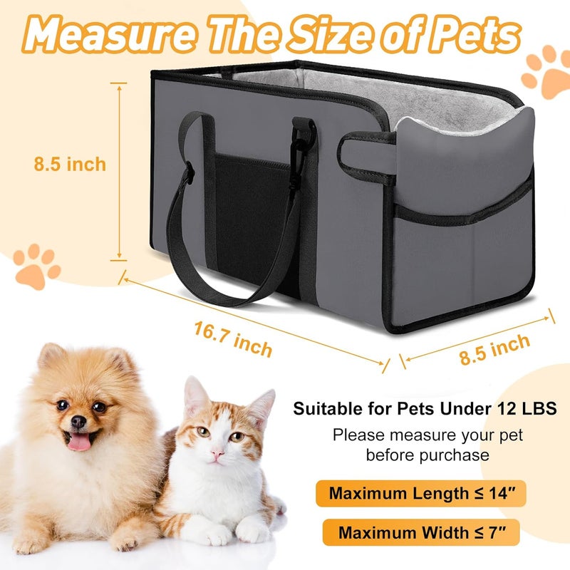 NECKORY Portable Dog Car Seat for Small Dogs - Adjustable Safety Leash, Washable Cushion & Storage Pocket - Pet Booster Seat for Car Travel- Grey - Image 2